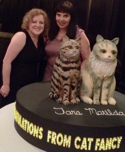 Susan Logan McCracken, editor of Cat Fancy with myself and the huge cake